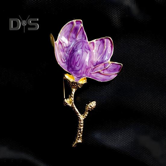 Magnolia Flower Brooch for Women Enamel Alloy Flower Lapel Pin for Jackets Dresses Coats Hats Accessories