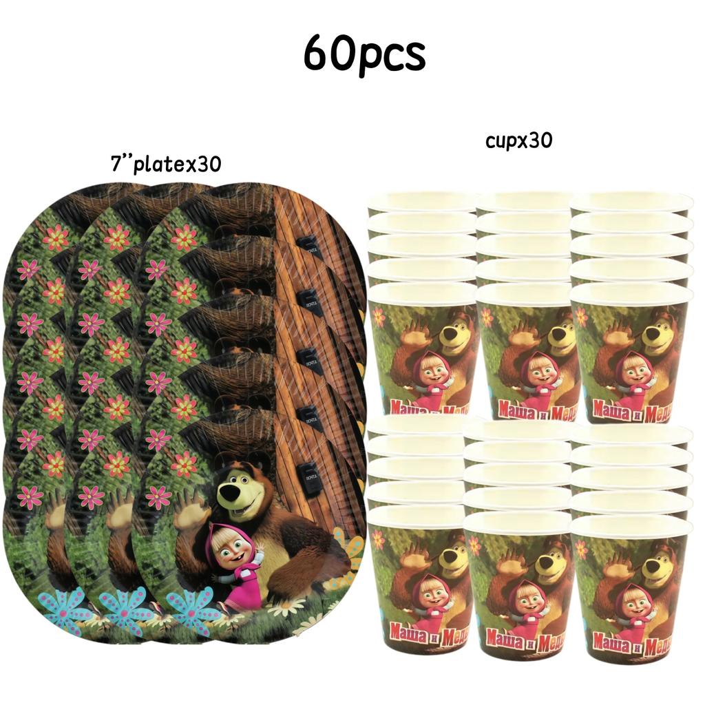 Dívka a medvěd Narozeninová sada Party dekorace Narozeninové talíře Ubrus Ubrousky Dárková taška Oslava pro miminko Party drobnosti Potřeby