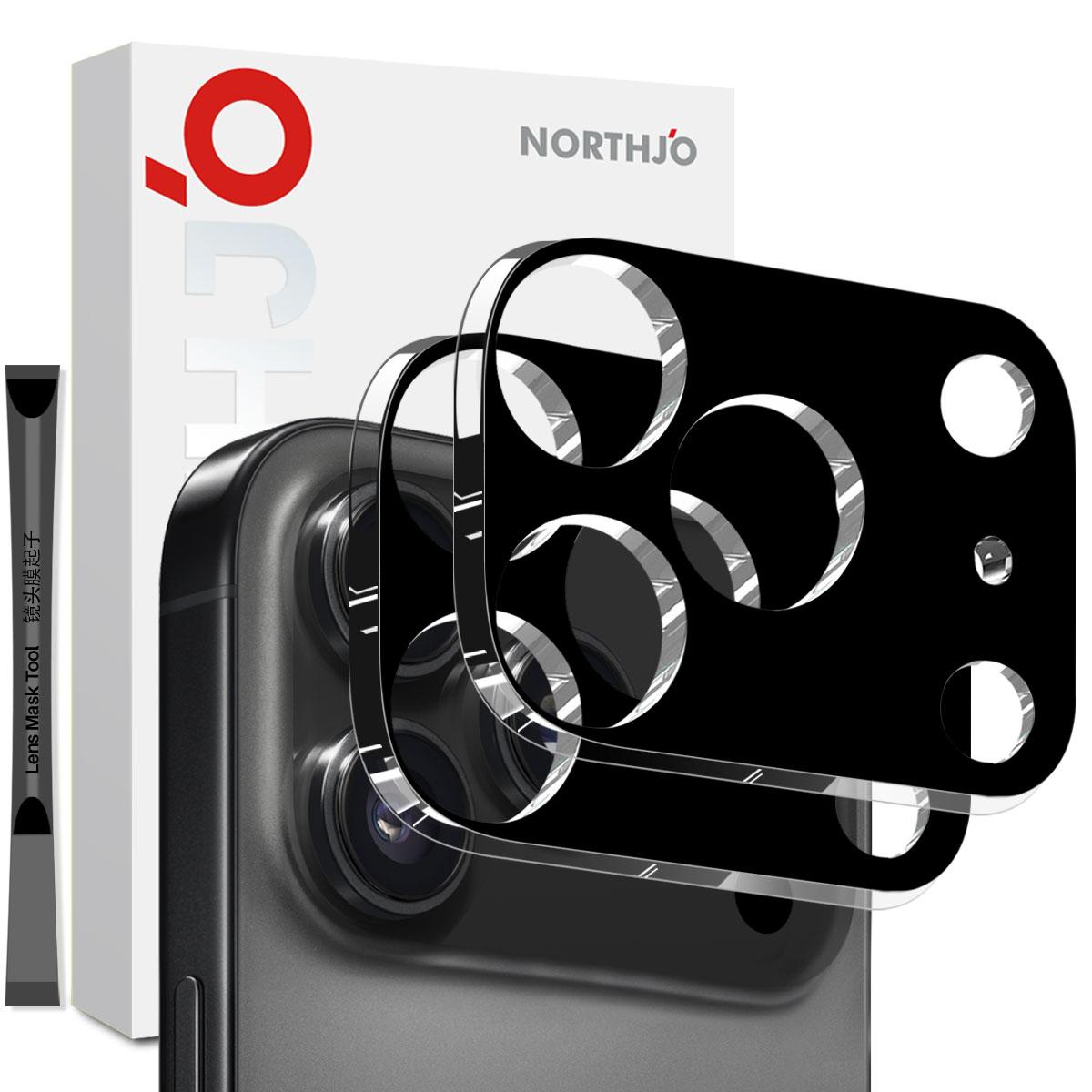 

NORTHJO 2Pcs For iPhone 17 Pro Camera Lens Protector Black Silk Printing 3D Clear Tempered Glass Lens Film A