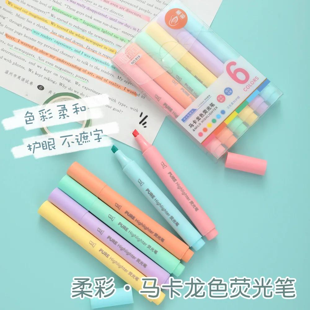 6 Teile/satz Pastell Farbe Macaron Textmarker Marker Stifte Fluoreszierende Stift Zeichnung Textmarker Nette Schreibwaren Schule Liefert