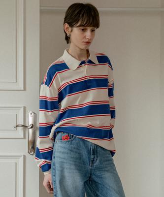 Banwonateullie A3509 Multi-Stripe Collar T-Shirt_Blue
