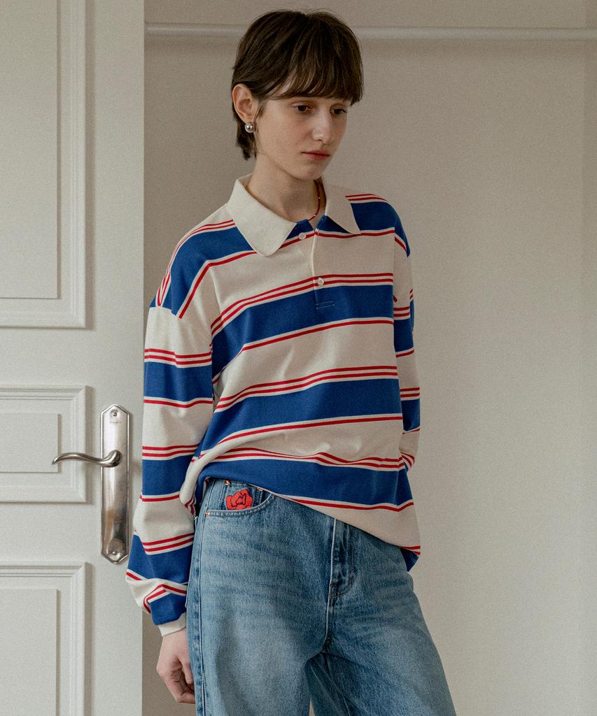 Banwonateullie A3509 Multi-Stripe Collar T-Shirt_Blue