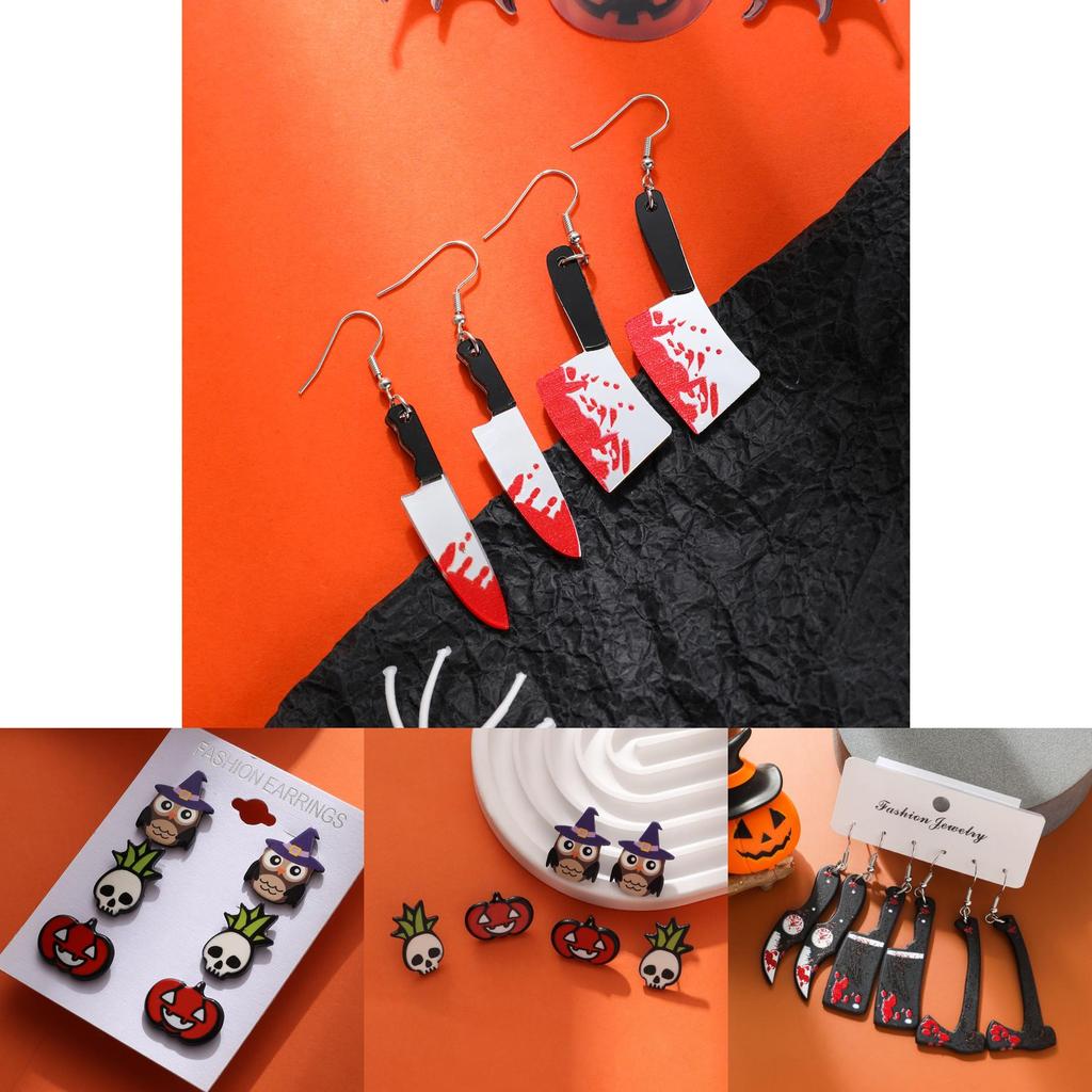 Einzigartige Halloween Acryl Ohrringe mit Cartoon-Totenköpfen und Kürbissen