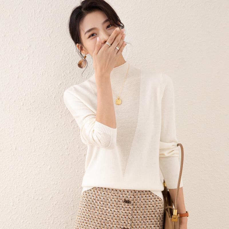 TUHUANG Women's Metallic Thread Wool Semi-High Collar Sweater