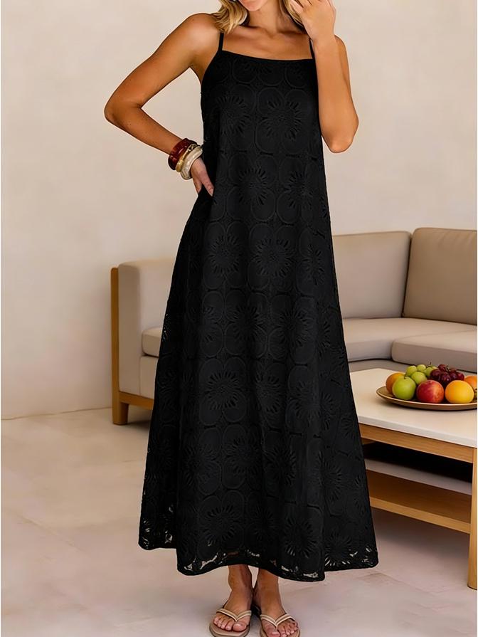 2026 European & American Sleeveless Women's Lace Dress - Solid Color with Button Straps