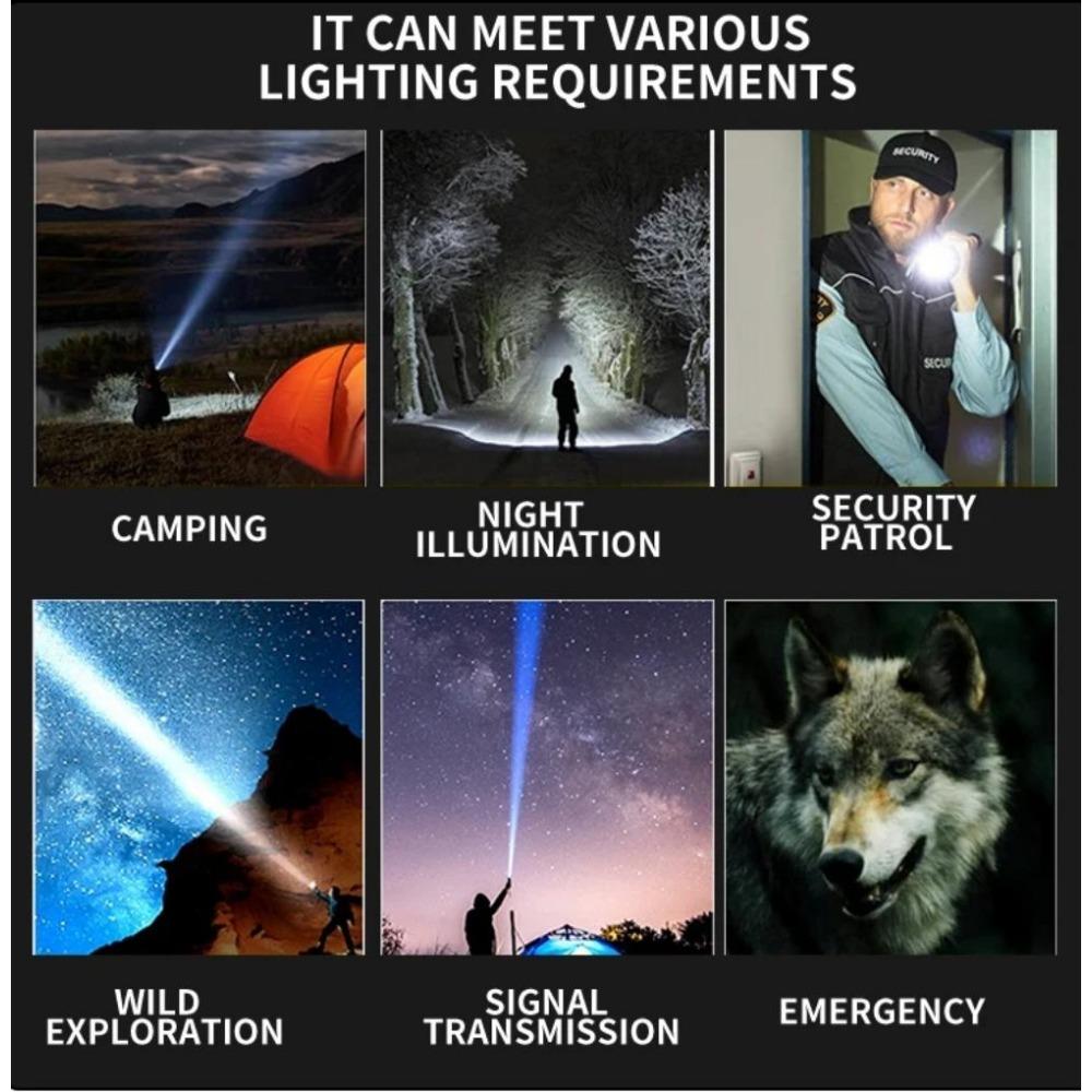 9 Modes LED Flashlight Powerful Zoom Camping Lantren Aluminum Alloy Torch Tactical Outdoor Light with Hooks USB Rechargeable