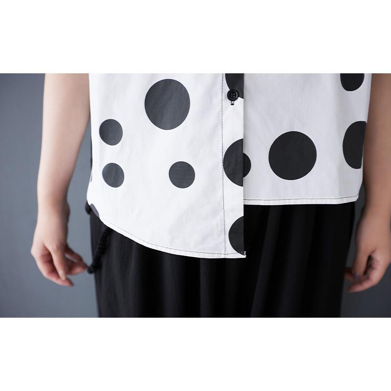 DIMANAF 2025 Plus Size New Summer Blouse Short Sleeve Vintage Polka Dot Printing Casual Women Loose Tops Shirts