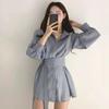 French-Inspired Lantern Sleeve White Shirt Dress for Women - Waist-Cinching, Mid-Length, Perfect for Spring and Autumn.