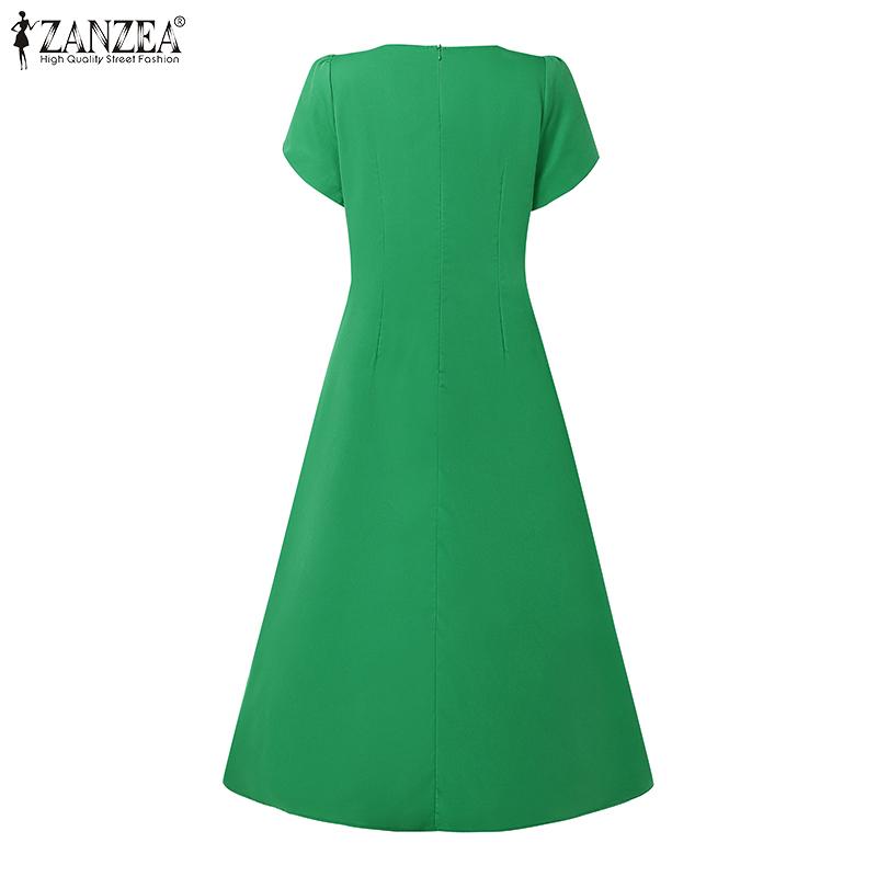 ZANZEA Damen Lässig Blumenstickerei Patchwork Sommer Kurzarmkleid