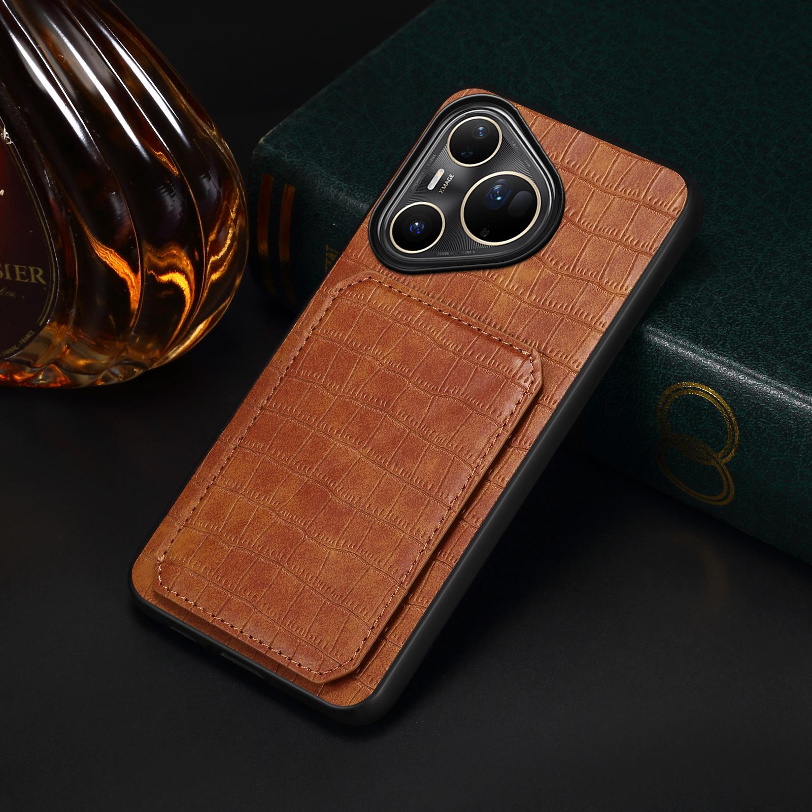 

Card Holder PU Leather Case for Huawei Pura 80 Ultra Pura70 Pro Plus P60 Mate 70 Mate60 Pro 50 40 Crocodile Pattern Phone Cover Huawei Mate 30 Pro темно-коричневого кольору