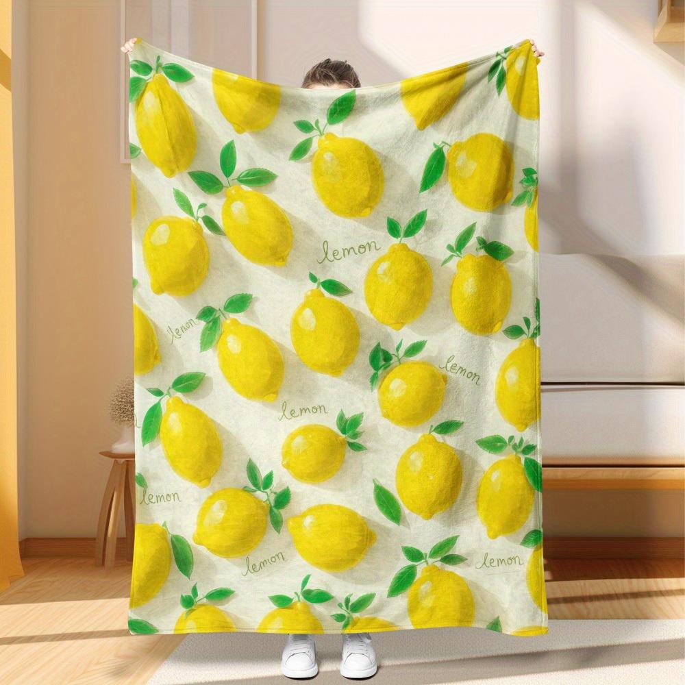 

Retro lemon pattern Flannel printed blanket suitable for all seasons suitable for living room office sofa and travel 180x250CM 75x100cm