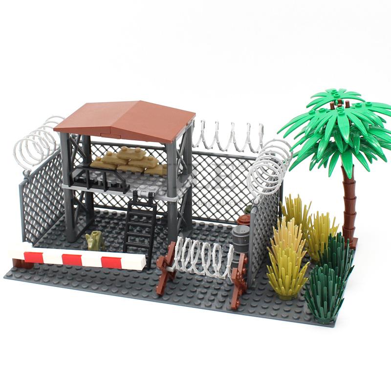 MOC Commando Special Forces Army Soldier Figures Military Base Barbed Wire Weapon Equipment Sandbags Bricks Building Blocks Toys