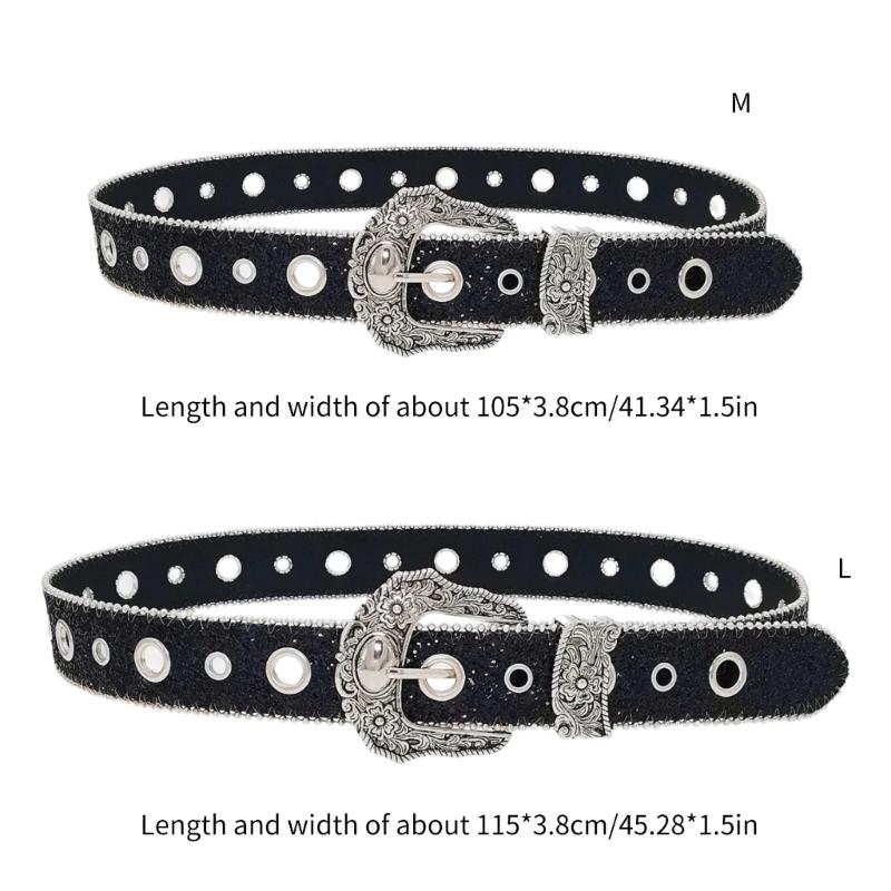 Large Eyelet Sequined Belt for Jeans Bead Trim PU Leather Belt Subculture Pants Belt Elegant Girl Clothing Waist Decors
