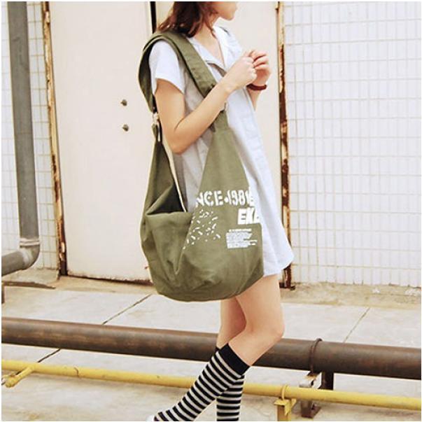 

Women Fashion Korean Style Canvas Preppy Campus Shoulder Bag Handbag Shopping Bag 52*20*23cm зелений