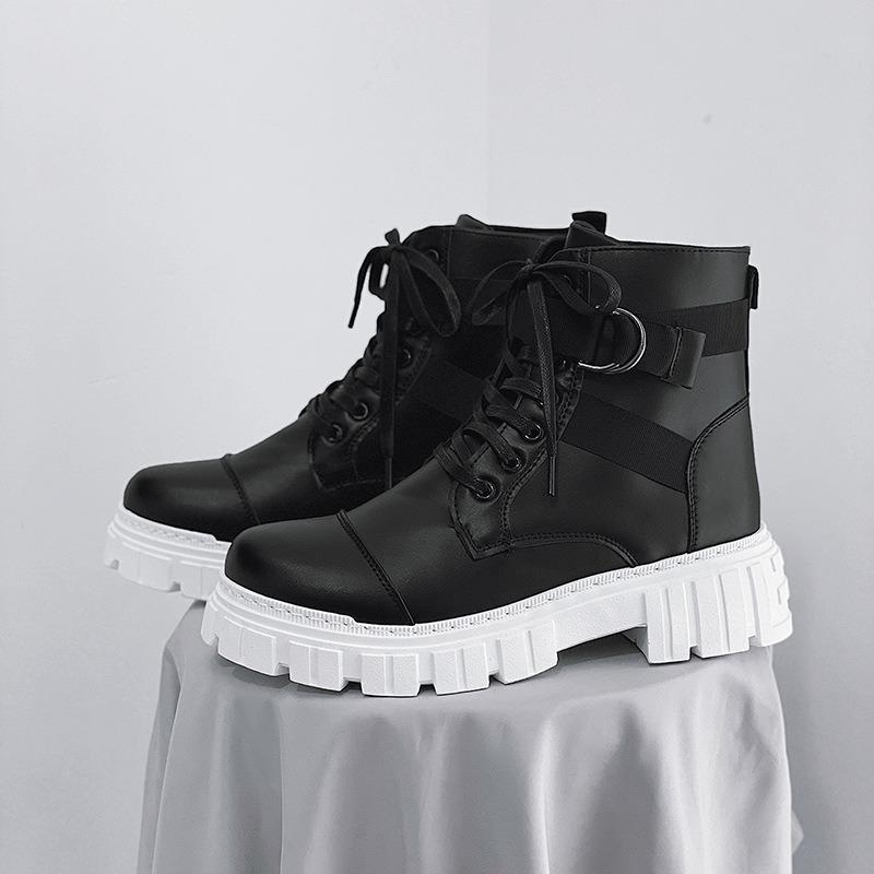 Fashion Black Leather High-top British Style Work Boots Men's Thick Bottom Non-slip Casual Sneakers Platform Boots Masculino Zapatos