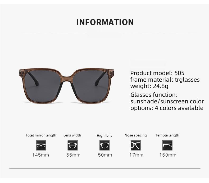 Large Square Frame Sunglasses High-end Fashionable Driving Travel Beach UV-protective Decorative Glasses Street Photography