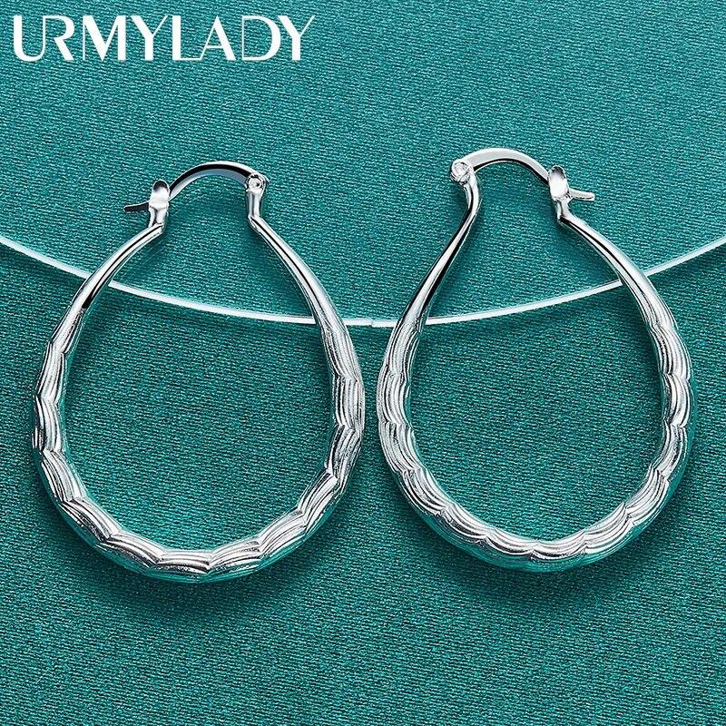 URMYLADY 925 Sterling Silver Oval Wave Earrings For Women Fashion Wedding Engagement Charm Jewelry