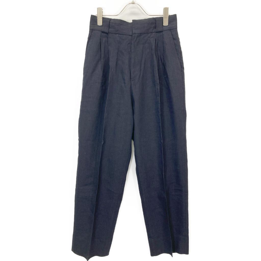 chaos Gentleman Lady Navy Rayon X Linen Two-Pleated Pants Bottoms 38 NavyUsed