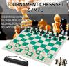 Chess Game Plastic Traveling Portable Chess Traditional Chessboard Set for Tournament Club with Green Roll-up Board + Plastic Bag