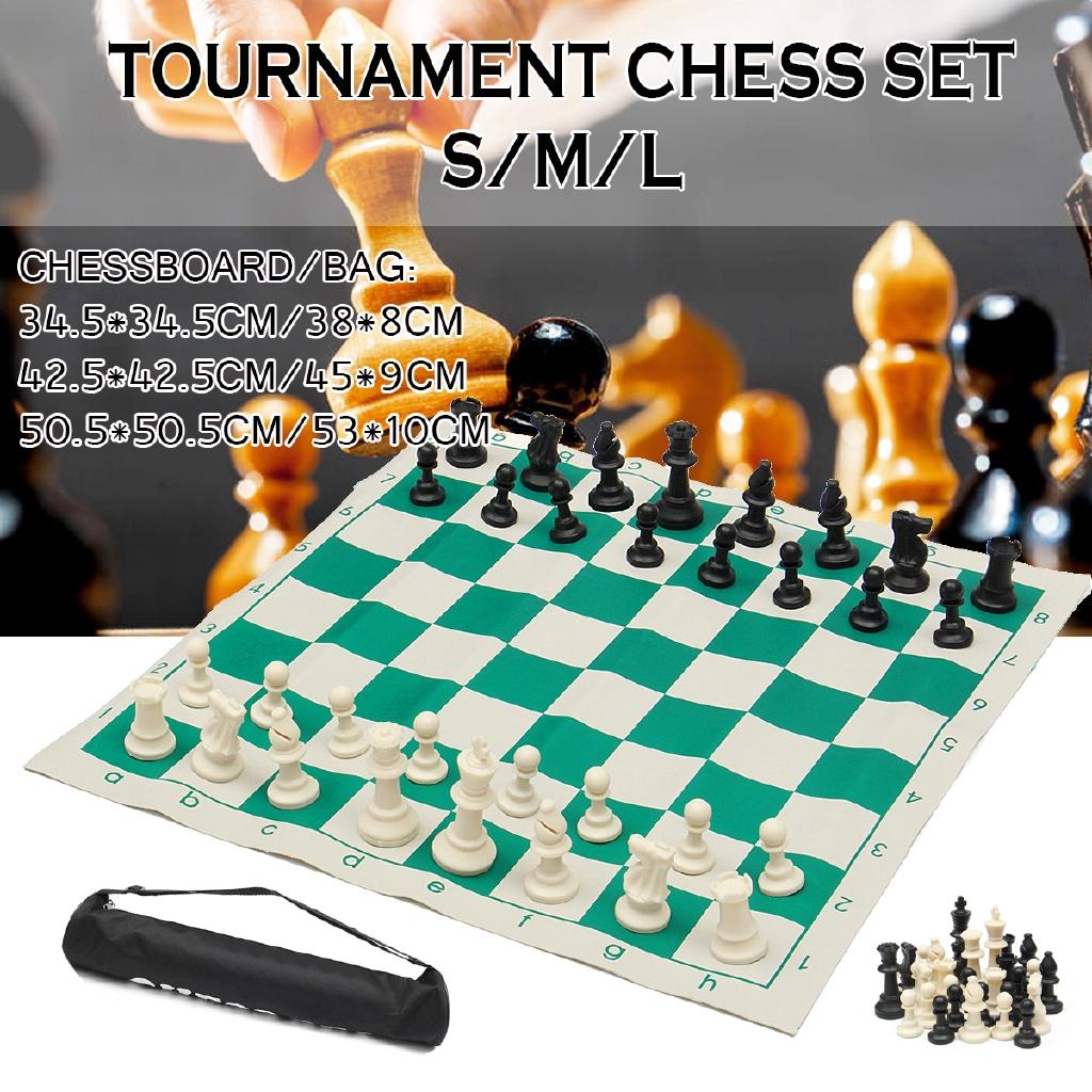 Chess Game Plastic Traveling Portable Chess Traditional Chessboard Set for Tournament Club with Green Roll-up Board + Plastic Bag
