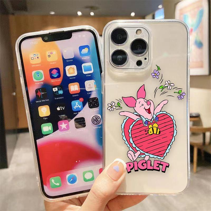 Clear Phone Case For iPhone Apple 14 12 13 16 15 11 Pro SE 8 7 Plus X XR XS Max SE Case Funda Coque Shell Cute Pink Piglet Anime