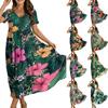 Frauen Casual Lose Bohemian Blumenkleid Kurzarm Lange Maxi Sommer Strand Swing Kleid
