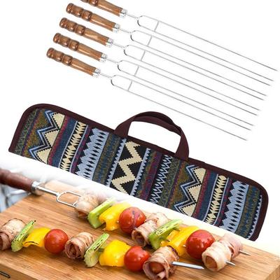 Conjunto de 5 Espetos de Aço Inoxidável em Forma de U para Churrasco com Cabo de Madeira
