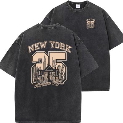 Nowy Jork Śmieszny Nadruk Mężczyzna Kobieta Koszulki Letnie Vintage Spłowiony Bawełniany Oddychający T-shirt