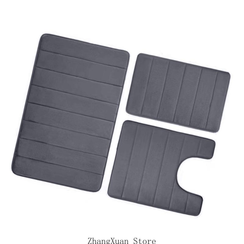 Soft Absorbent Bathroom Carpet Set NonSlip Washable Toilet Mats Flannel Rugs for Home Gym and Salon