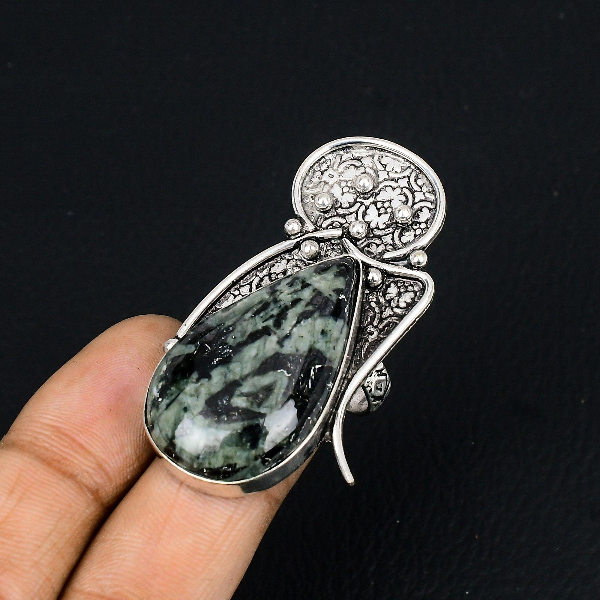 Gift For Her Natural Star Galaxy Jasper Promise Ring Size 7.5 925 Silver 7.5