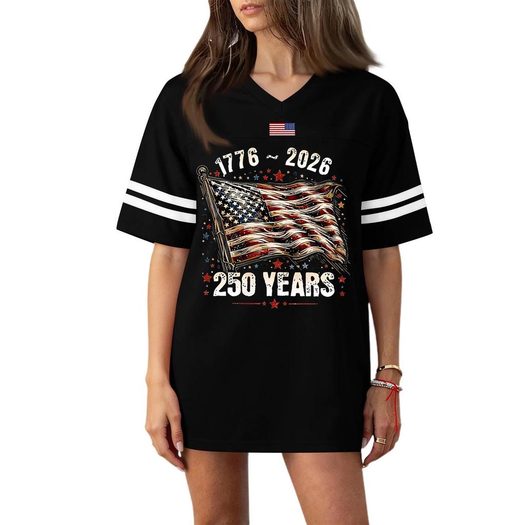 Women's Casual Fashion V-Neck Sports Independence Day Print Short Sleeve Sports T-Shirt Top