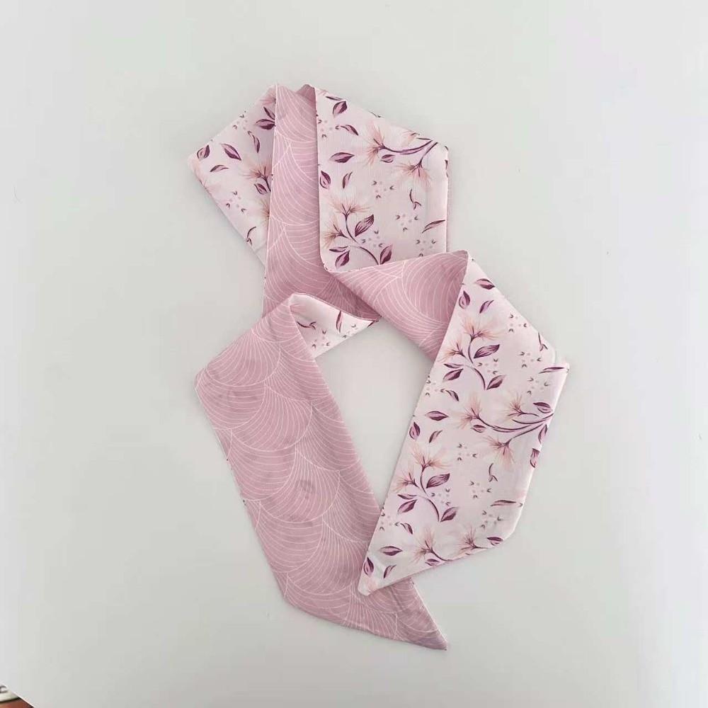 Spring Summer Floral Print Thin Ribbon Scarf Multi-use Headband Skinny Silk Scarf Small Silk Scarf Bag Handle Decoration