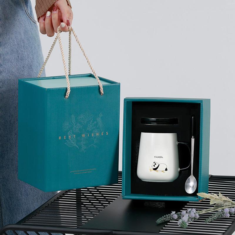 Ceramic Cup with Lid Spoon Creative Mug High Value Cup Souvenir Gift Box Office Coffee Water Cup