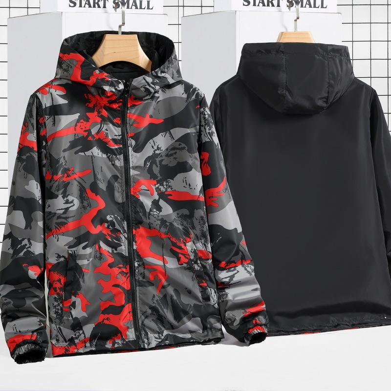

7XL Повседневная куртка мужская Plus Fat Plus Size с капюшоном Trend Camouflage Two-sided Wear мужская куртка для работы с инструментами на весну и осень M красный