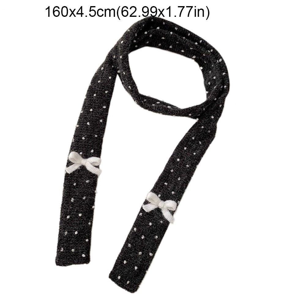 All-match Polka Dot Bow Wool Shawl Y2K Harajuku Knitted Scarf Ribbon Korean Style Long Narrow Scarves Ladies