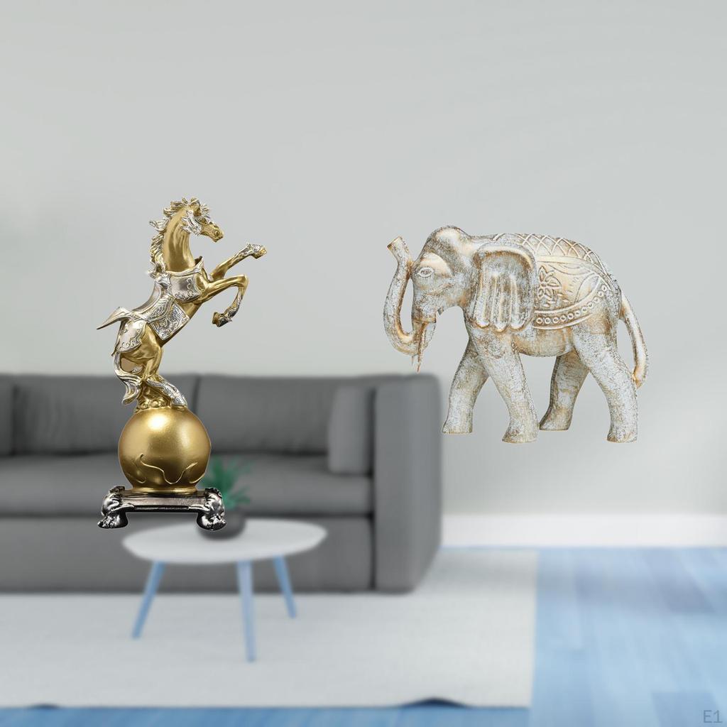 Modern Resin Horse And Wooden Elephant Animal Art Sculpture Collectible Figurine Ornament for