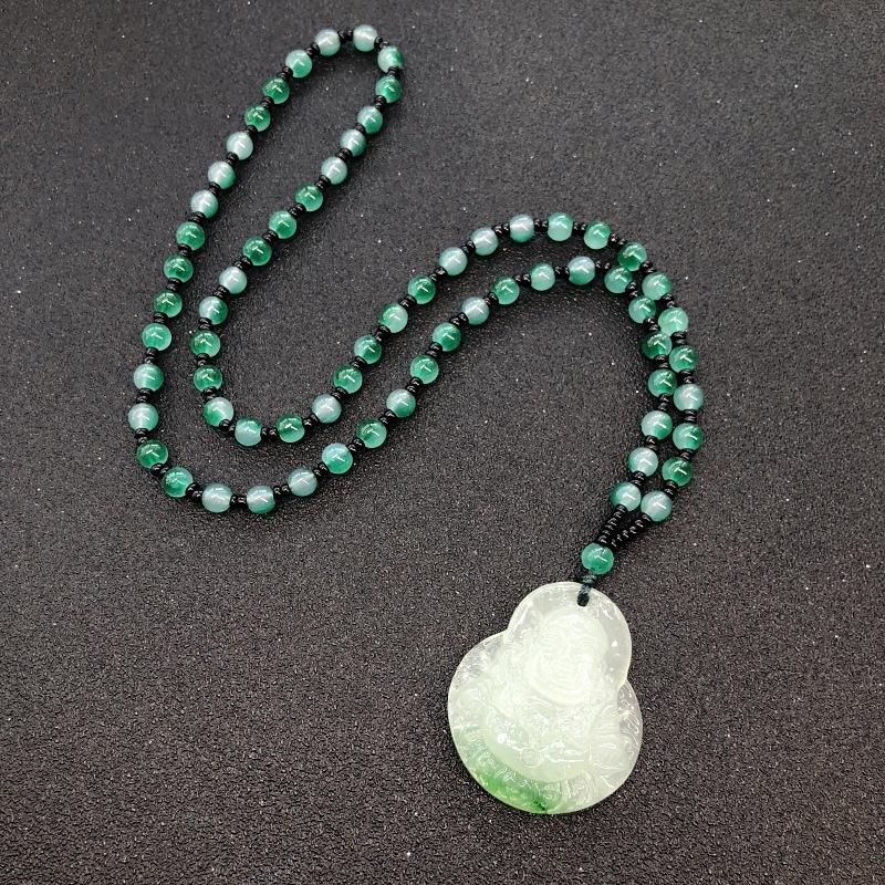 Retro eenvoudige imitatie jade lange ketting heren en dames veelzijdige trui ketting jadeiet kralen ketting hanger met sieraden