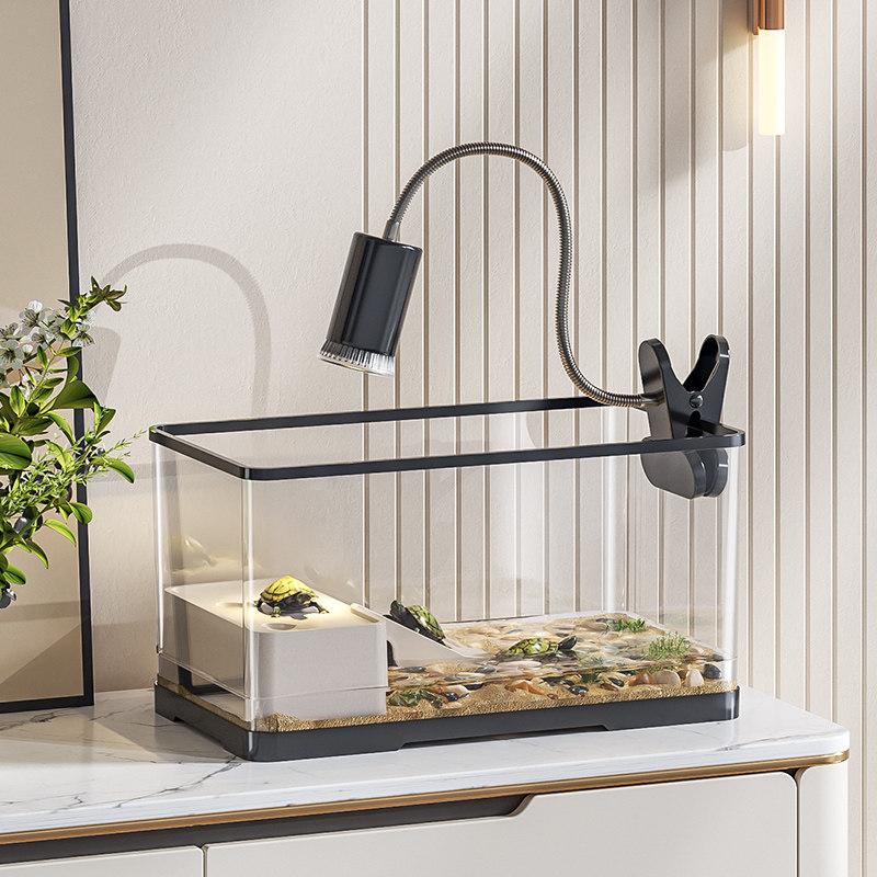 Pet Turtle Tank with Basking Platform Desktop Aquarium for Small Turtles Home Ecological Habitat Terrarium Living Room Decor