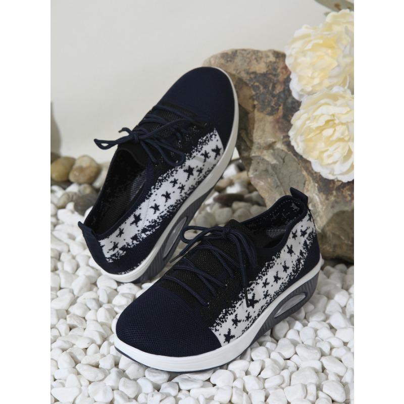 

Sneakers new large size front lace-up color matching fly-woven casual women s shoes platform mesh shoes 43 тёмно-синий