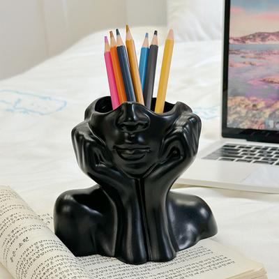 Yousheng Abstract Face Design Pen Holder Creative Sculpture Large Capacity Desktop Organizer for Pens Erasers Crayons Markers Makeup Brush