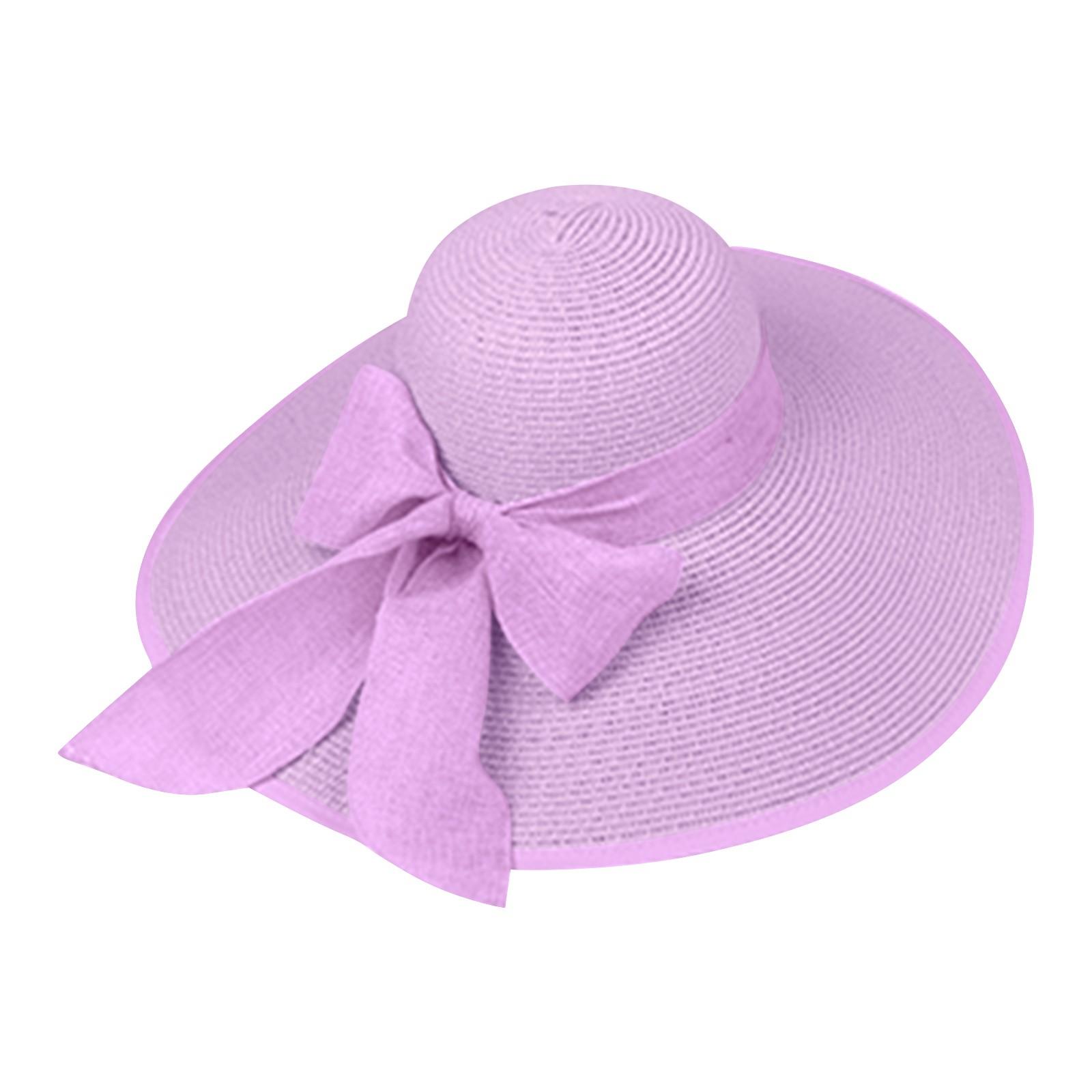 

Summer Elegant Beach Sunshade Straw Hat Ladies s Beach Vacation Sunscreen Knitted Hat Beach Bowknot Wide Brim Floppy Panama H Practical Use One Size фиолетовый