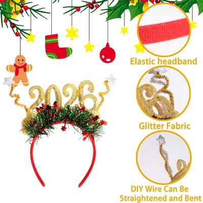 1/2Pcs 2026 Year Headband Kids Adult Glitter Hair Accessories Funny Glasses Photo Props Christmas Decoration Gifts