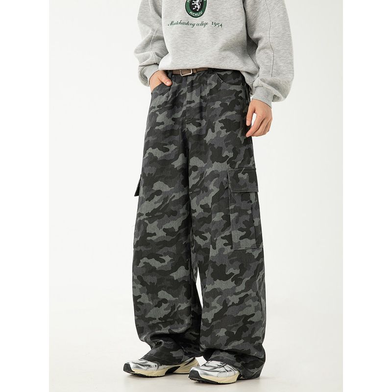 Wassup American Retro Camouflage Cargo Pants Niche Design Scimitar Pants Unisex Sickle Pants Couple Casual Pants