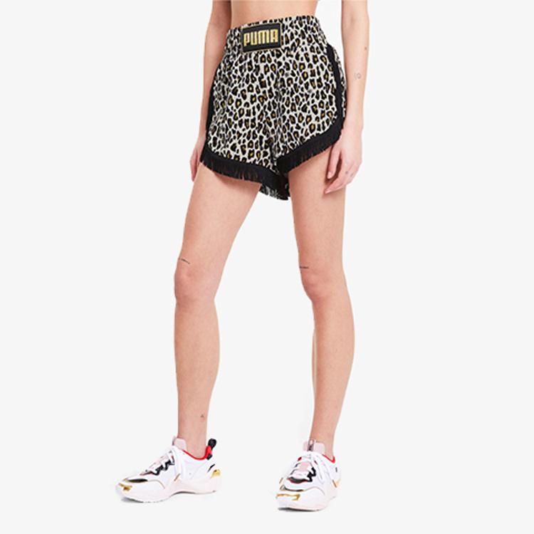 Puma X Charlotte Collaboration Leopard Print Fringe Design Sports Shorts Women Shorts Black 596856-02