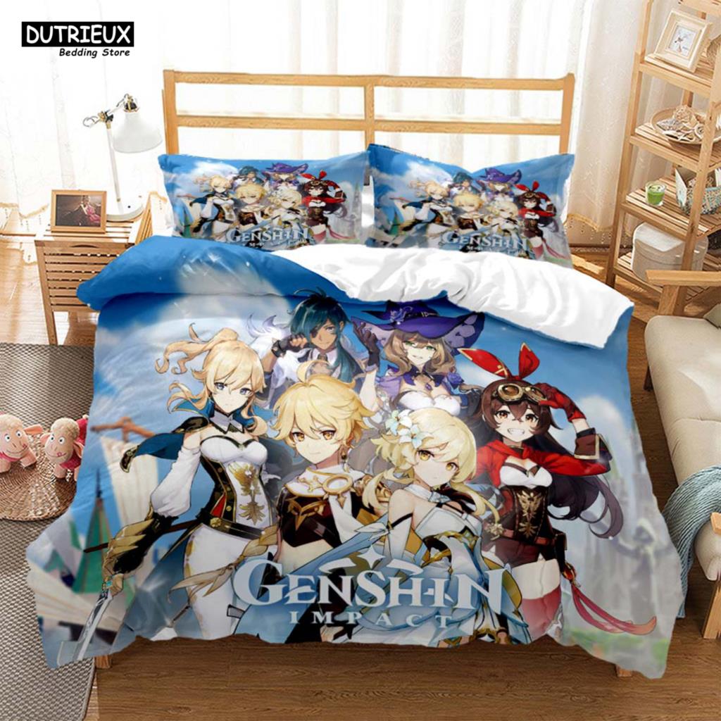 Genshin Impact Animation Cartoon Soft And Comfortable Customizable Comforter Bedding Sets Bedding Set Luxury Quilt Cover
