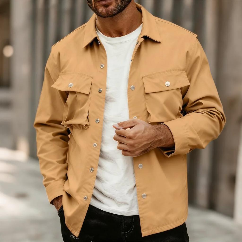 Mens Shirt Jacket Casual Button Up Shirts Long Sleeve Lightweight Shacket With Flap Pockets