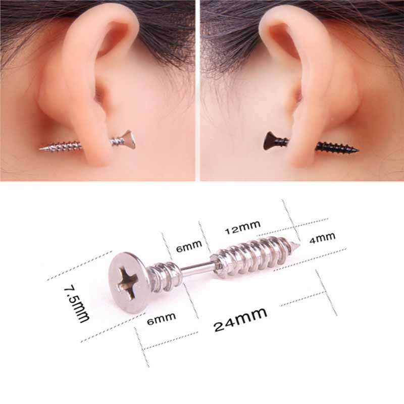 1PC Boucles d'oreilles à vis à pointes edgy hip-hop en acier titane, clous d'oreille punk, bijoux de piercing pour hommes et femmes