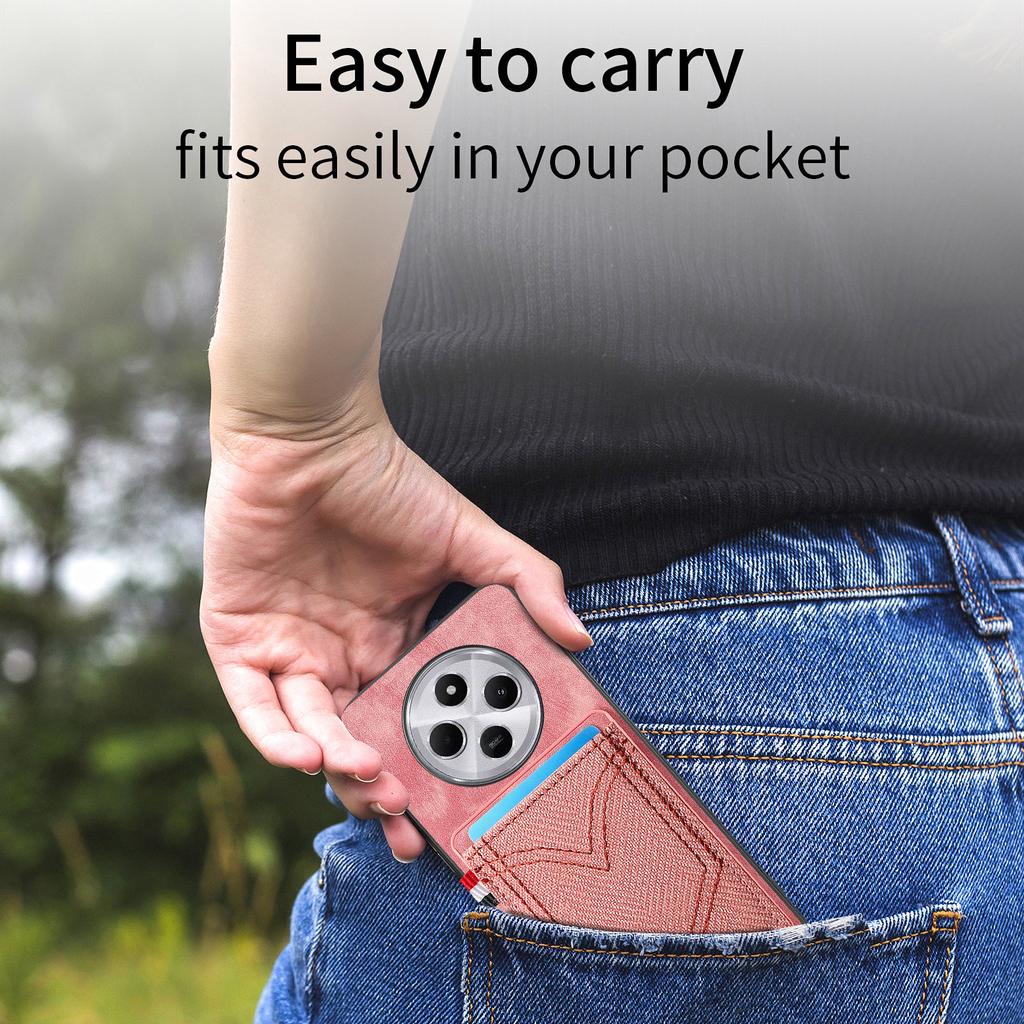 Phone Case For Xiaomi Redmi 14C 4G/14R 5G/Poco C75 4G Retro Jean Cloth Texture Leather Back Cover Card Holder