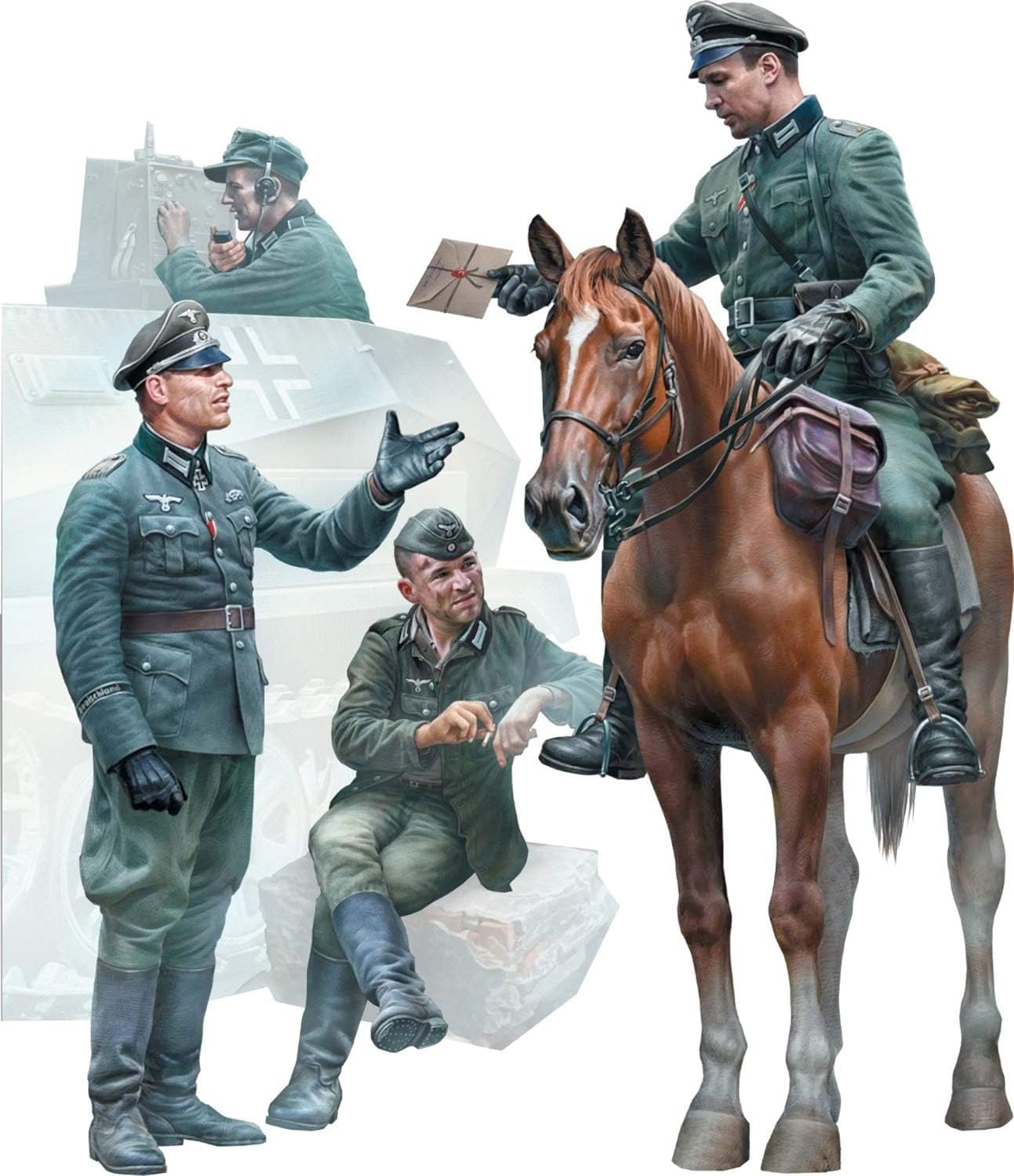 

Master Box German Mounted Officer Officer 3 Infantry Emergency Messenger Plastic Model MB35212 1/35 + &