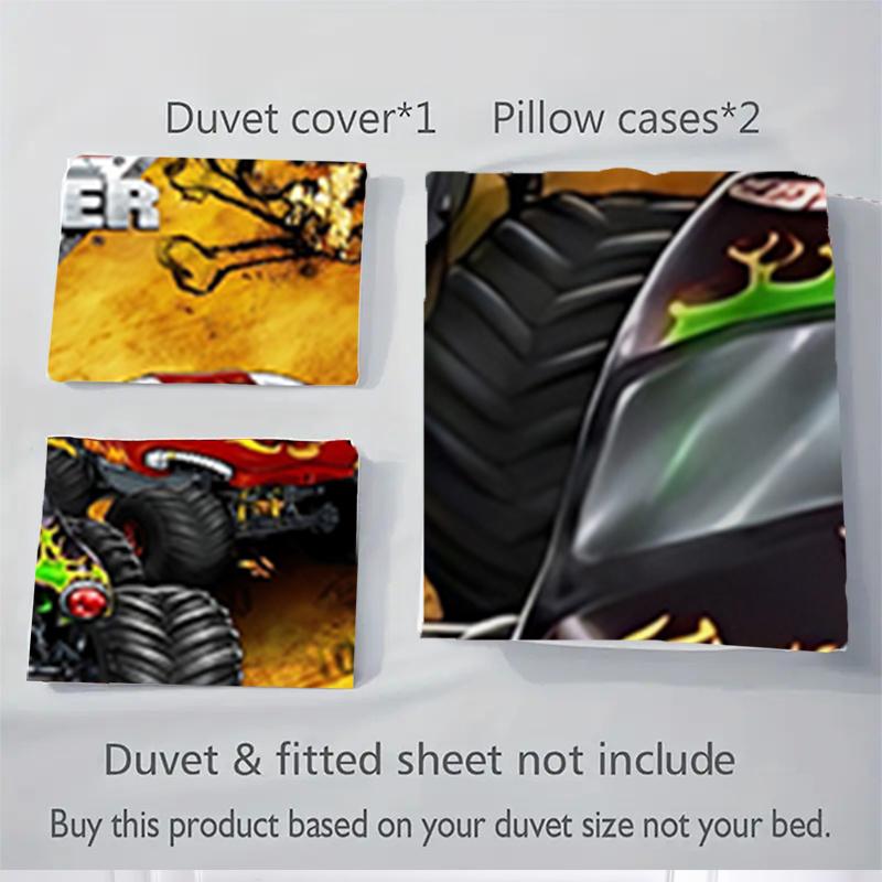 3pcs Monster Truck Series Home Bedding Set-Universal Three-Piece Suit for Bedroom, Guest Room, Living Room, Hotel-Perfect Gift for Fans, Tra